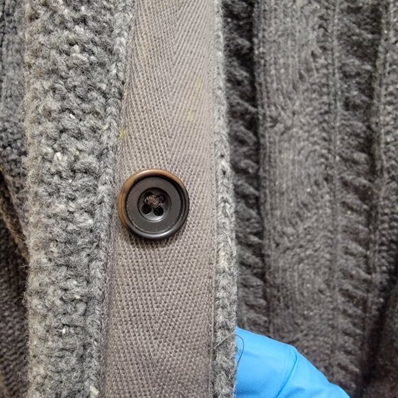 Gap Men's Mock Neck Chunky Knit Lambswool Grey Melange Cable Cardigan L Used - Picture 10 of 14